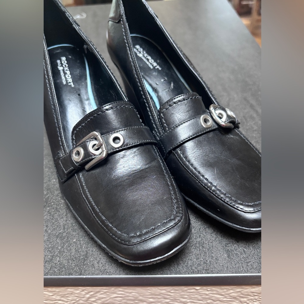 ockport Women Black Leather Wedge Loafers Comfort Shoes Size 7.5 Work Office
